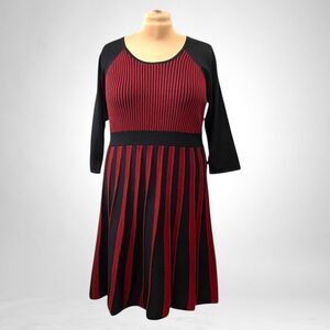 NY COLLECTION Red And Black Striped Sweater Dress, NWT. Size 1X
